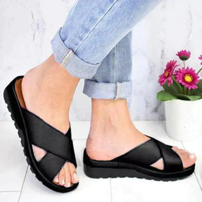 Chloe | Cross Strap Slip On Platform Orthopedic Sandal