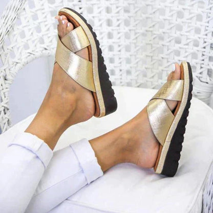 Chloe | Cross Strap Slip On Platform Orthopedic Sandal