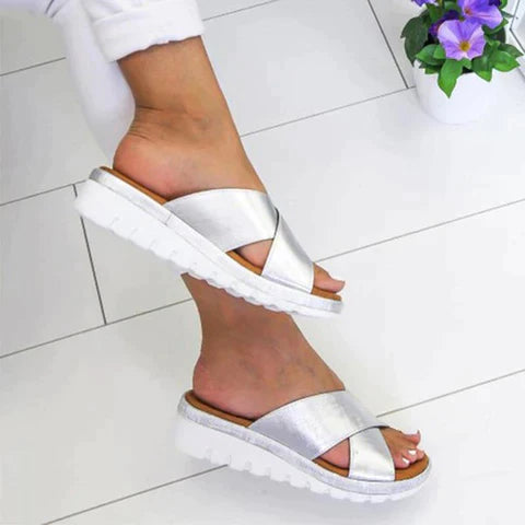 Chloe | Cross Strap Slip On Platform Orthopedic Sandal