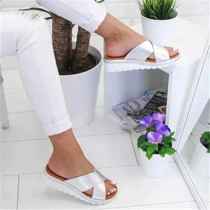 Chloe | Cross Strap Slip On Platform Orthopedic Sandal