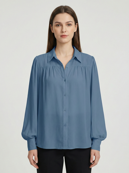 Monroe | Gathered Yoke Balloon Sleeve Lapel Collar Casual Elegant Blouse
