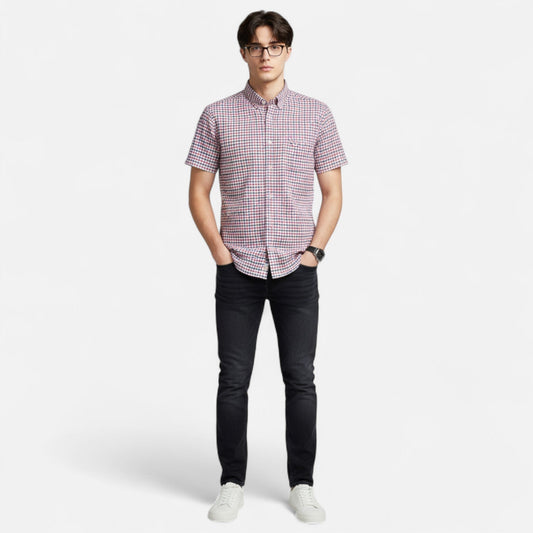 Montgomery | Men's Plaid Cotton Blend Short Sleeve Button Down Shirt