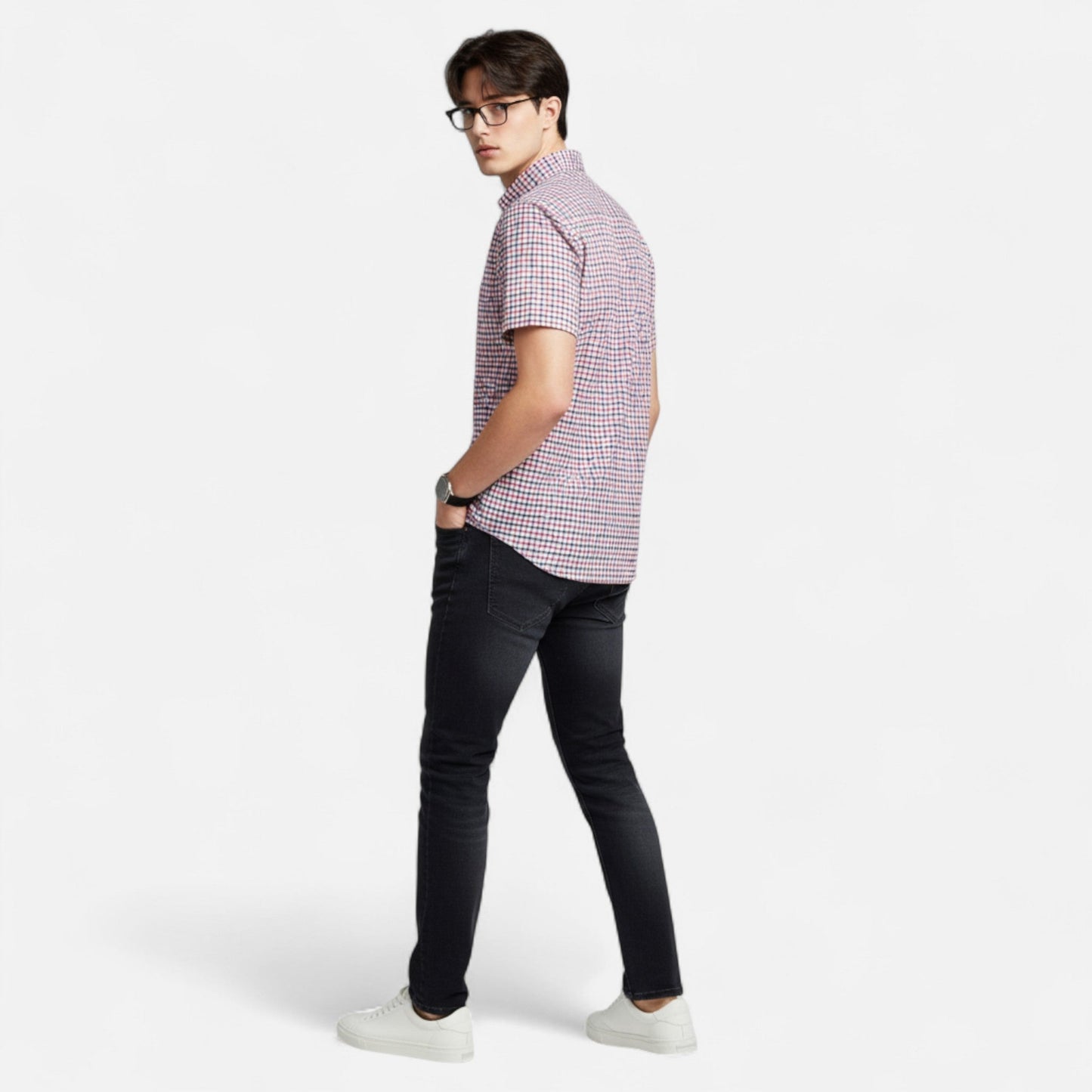 Montgomery | Men's Plaid Cotton Blend Short Sleeve Button Down Shirt