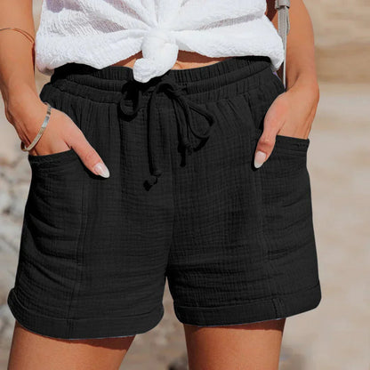 Nila | Women's Cotton Blend Elastic Waist Drawstring Casual Shorts