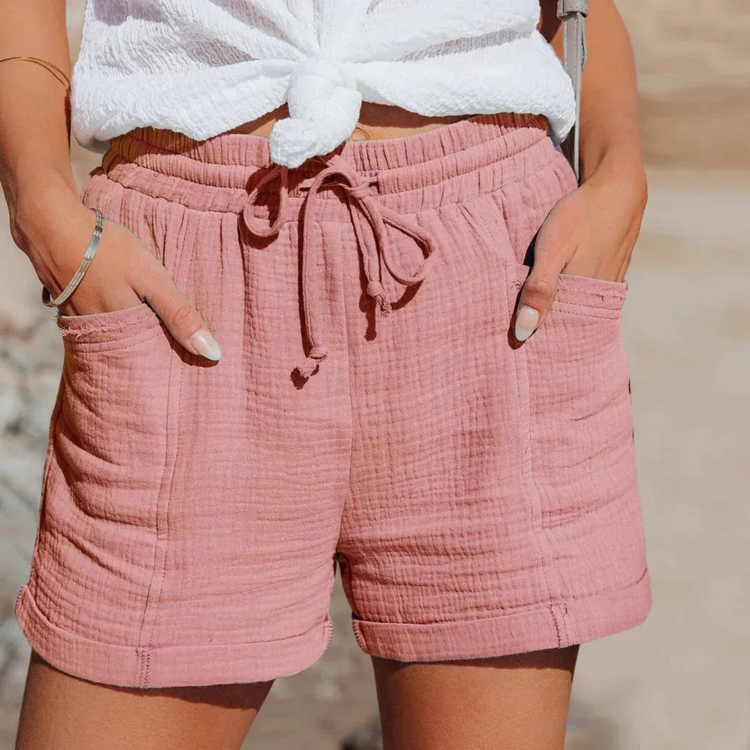 Nila | Women's Cotton Blend Elastic Waist Drawstring Casual Shorts