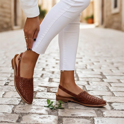 Tavira | Woven Pattern Pointed Toe Slingback Flat Sandal
