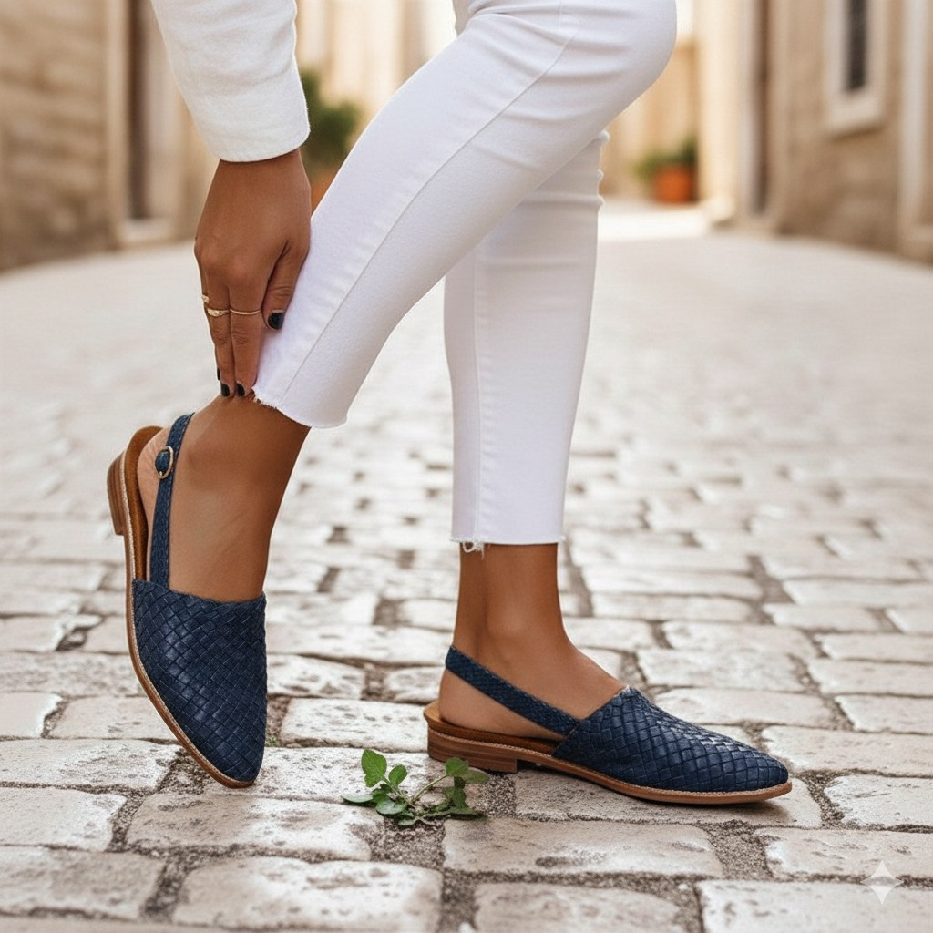 Tavira | Woven Pattern Pointed Toe Slingback Flat Sandal