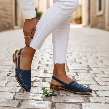 Tavira | Woven Pattern Pointed Toe Slingback Flat Sandal