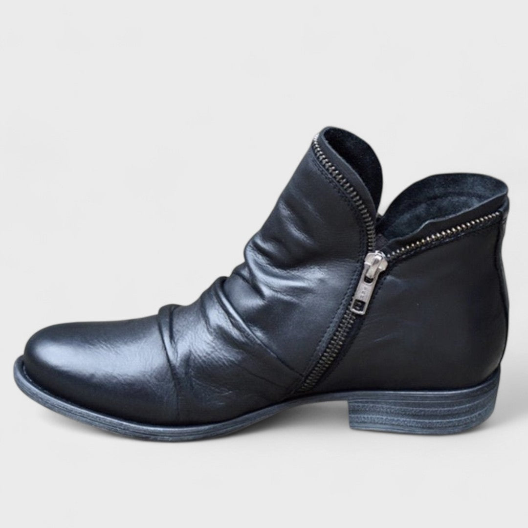 Marcelline | Women's Orthopedic Leather Ruched Side Zip Ankle Boots