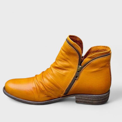 Marcelline | Women's Orthopedic Leather Ruched Side Zip Ankle Boots