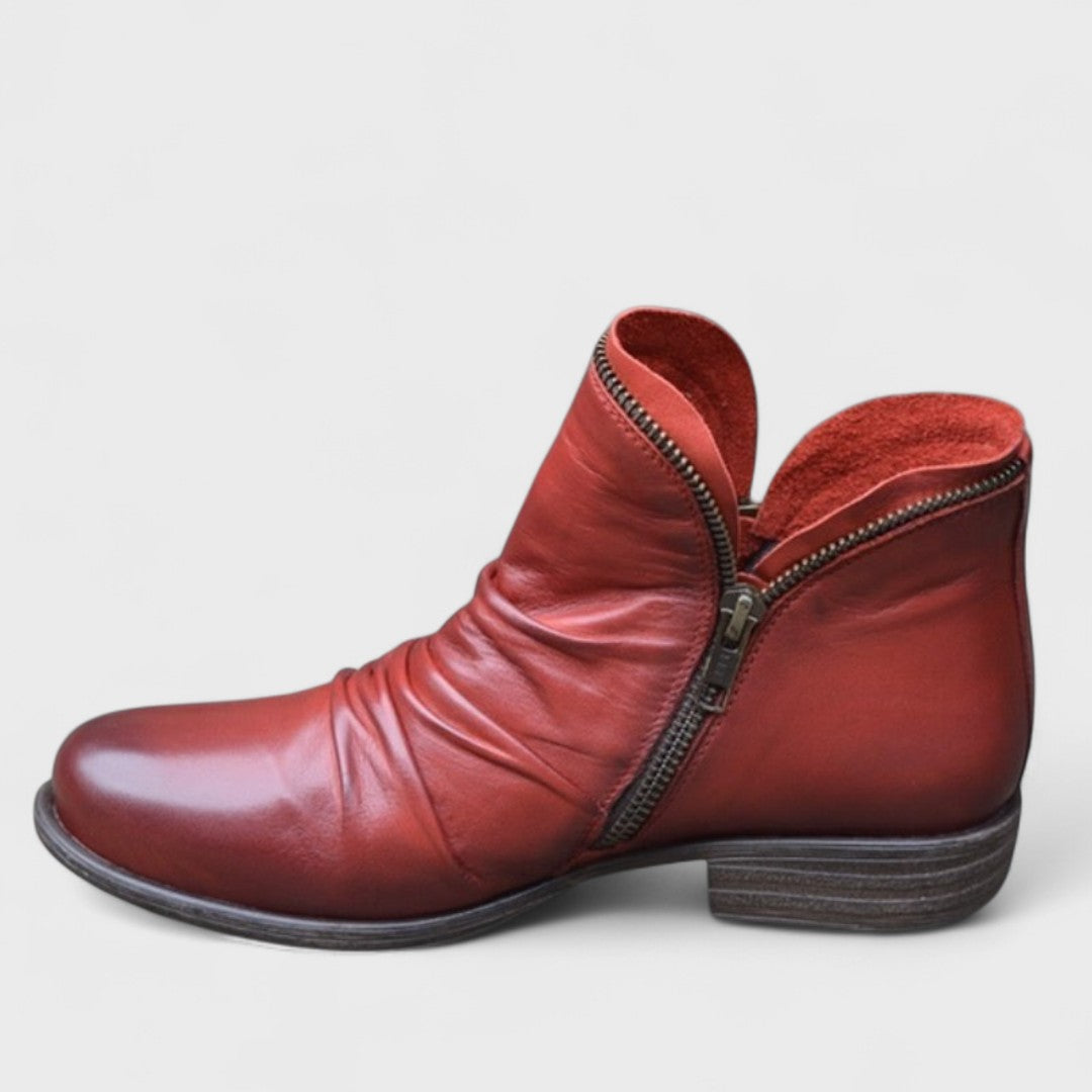 Marcelline | Women's Orthopedic Leather Ruched Side Zip Ankle Boots