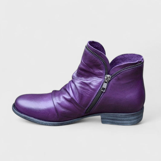 Marcelline | Women's Orthopedic Leather Ruched Side Zip Ankle Boots