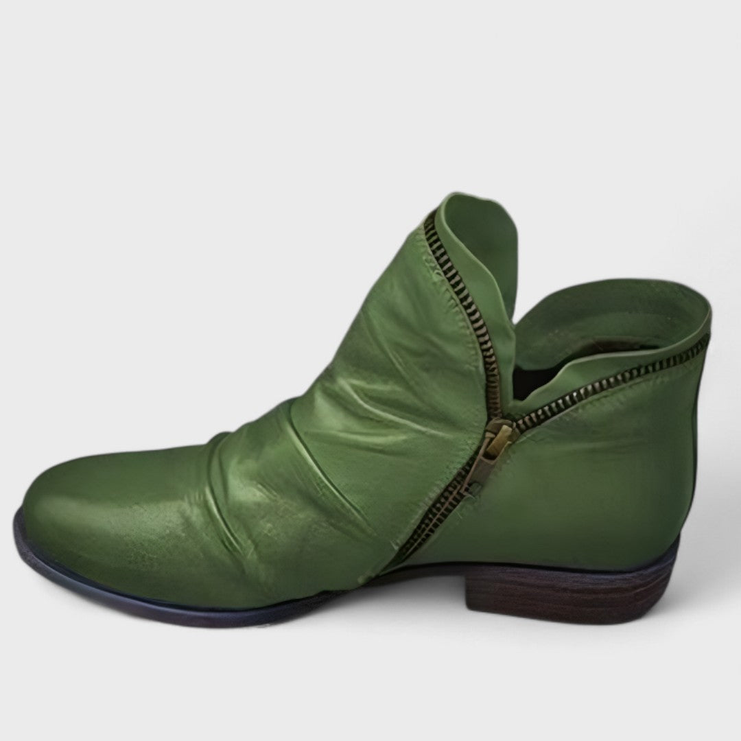 Marcelline | Women's Orthopedic Leather Ruched Side Zip Ankle Boots