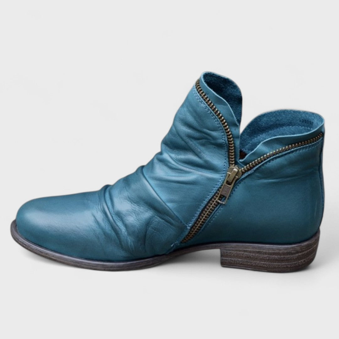 Marcelline | Women's Orthopedic Leather Ruched Side Zip Ankle Boots