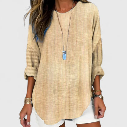Cressida | Striped Long Sleeve Round Neck Casual Linen Blouse