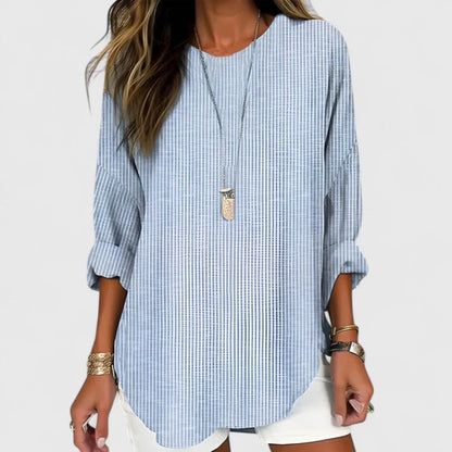 Cressida | Striped Long Sleeve Round Neck Casual Linen Blouse