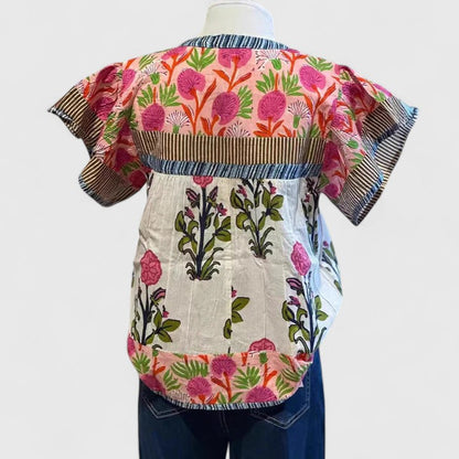 Elarion | Floral Print Puff Sleeve Notch Neck Casual Boho Blouse