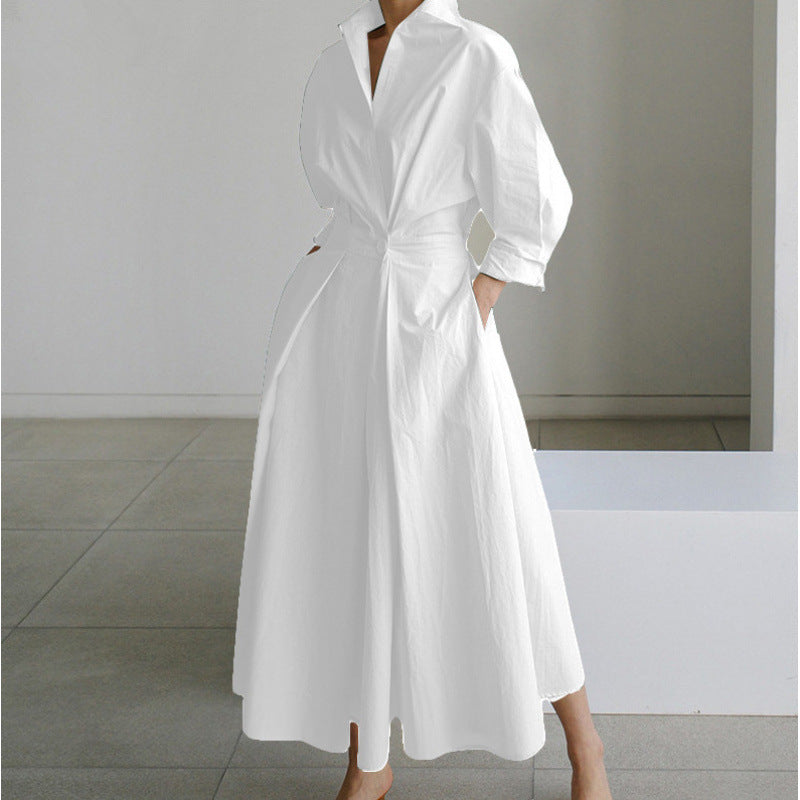 Vienna | Women's Elegant Collared Wrap Front Pleated A Line Maxi Dress