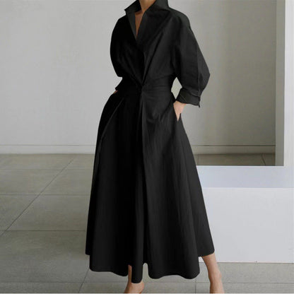 Vienna | Women's Elegant Collared Wrap Front Pleated A Line Maxi Dress
