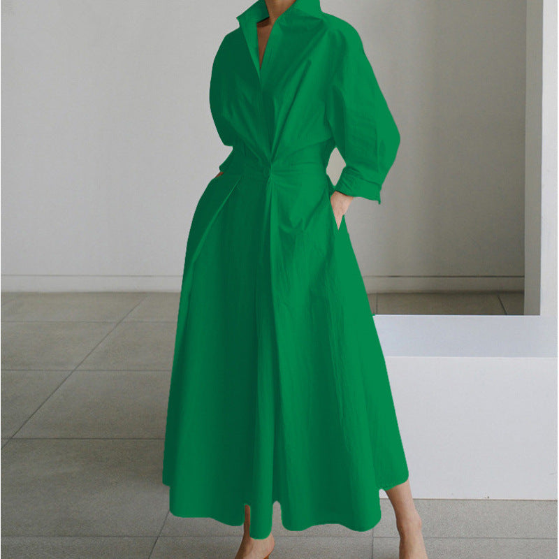 Vienna | Women's Elegant Collared Wrap Front Pleated A Line Maxi Dress