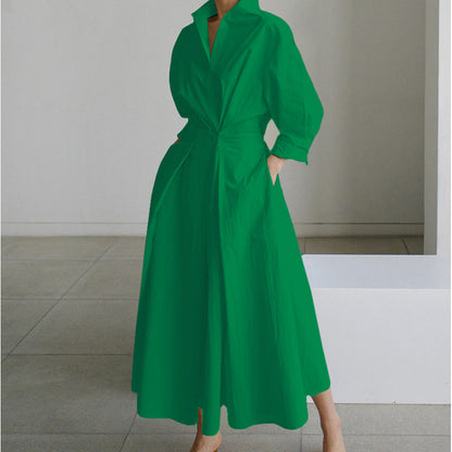 Vienna | Women's Elegant Collared Wrap Front Pleated A Line Maxi Dress