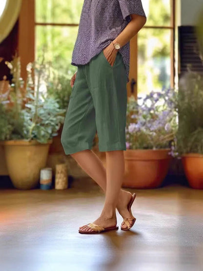 Alice | Elastic Waist Relaxed Straight Leg Knee Length Casual Pants