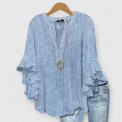 Saryphiah | Floral Print Ruffle Sleeve V Neck Casual Blouse