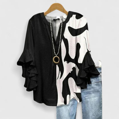Saryphiah | Floral Print Ruffle Sleeve V Neck Casual Blouse