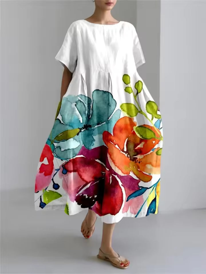 Amanda | Women's Floral Round Neck Relaxed Casual Summer Maxi Dress