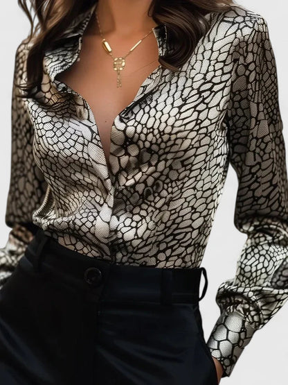 Lyzziane | Leopard Print Lapel Collar Long Sleeve Casual Elegant Blouse