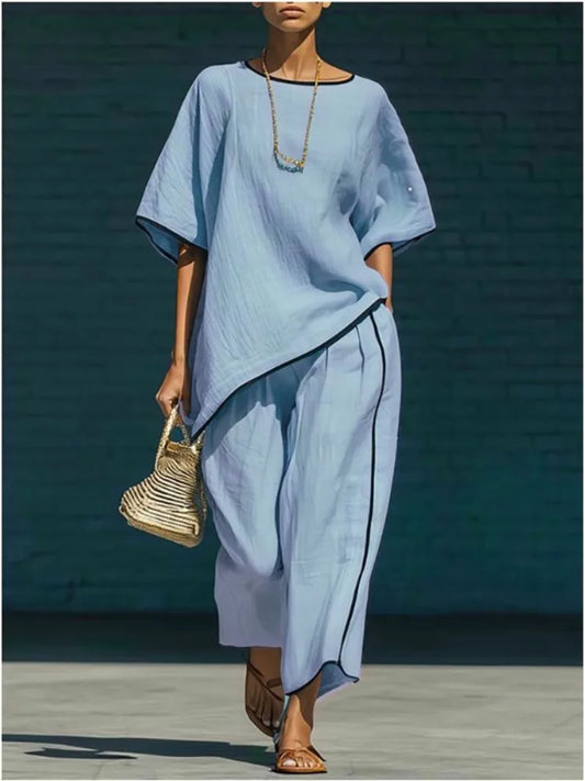 Anila | Women's Linen Blend Cropped Wide Leg Pant Set