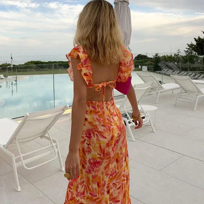 Calithea | Women's Floral Ruffle V Neck Maxi Dress