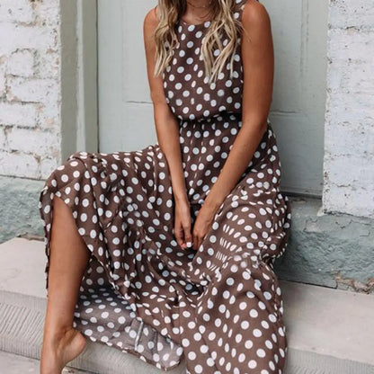 Isabelle | Polka Dot Sleeveless Elastic Waist Casual Maxi Dress