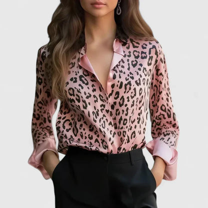 Lyzziane | Leopard Print Lapel Collar Long Sleeve Casual Elegant Blouse