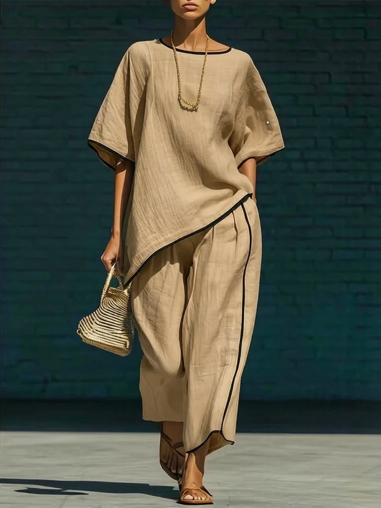 Anila | Women's Linen Blend Cropped Wide Leg Pant Set
