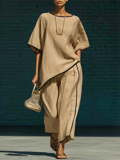 Anila | Women's Linen Blend Cropped Wide Leg Pant Set