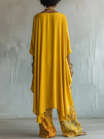 Harper | Women's Floral Print Asymmetrical Boho Wide Leg Pant Set