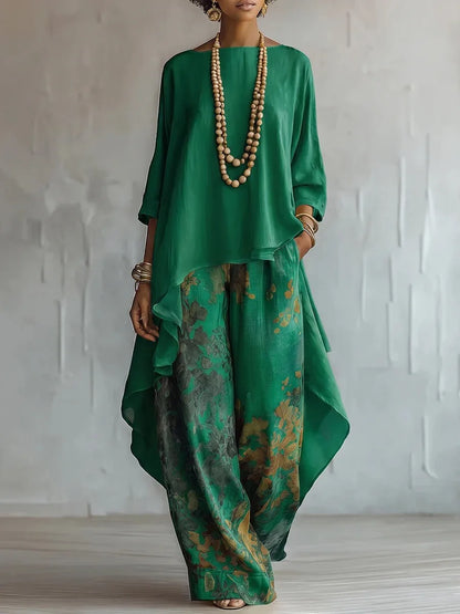 Harper | Women's Floral Print Asymmetrical Boho Wide Leg Pant Set