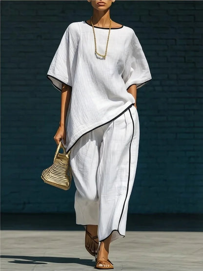 Anila | Women's Linen Blend Cropped Wide Leg Pant Set