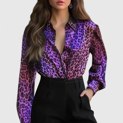 Lyzziane | Leopard Print Lapel Collar Long Sleeve Casual Elegant Blouse