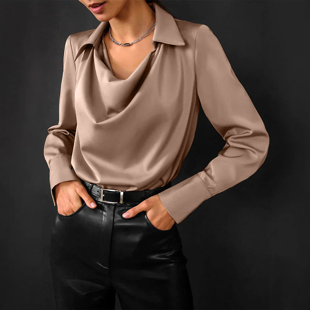 Zara | Cowl Neck Collar Long Sleeve Casual Satin Elegant Blouse