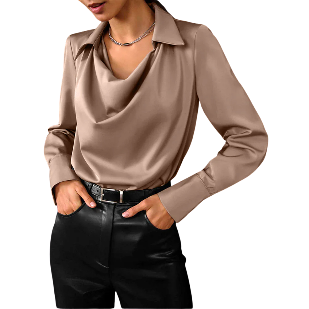 Zara | Cowl Neck Collar Long Sleeve Casual Satin Elegant Blouse