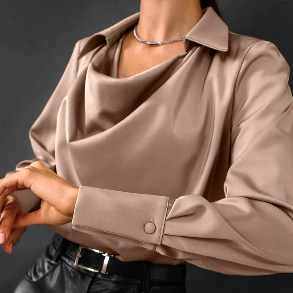 Zara | Cowl Neck Collar Long Sleeve Casual Satin Elegant Blouse