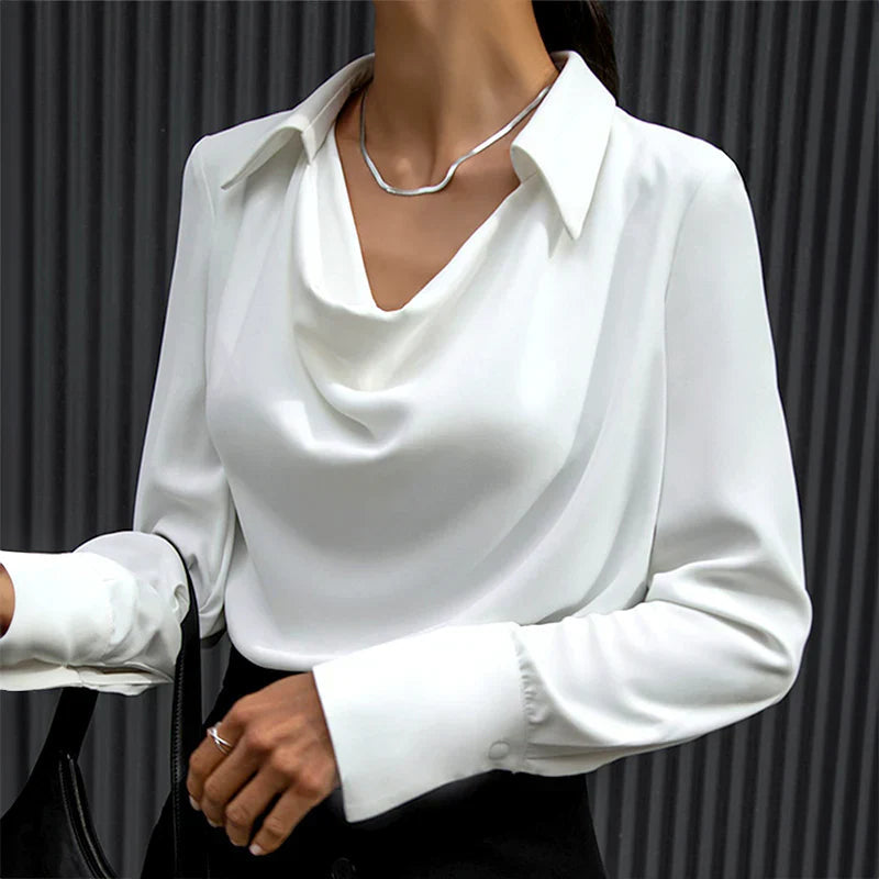Zara | Cowl Neck Collar Long Sleeve Casual Satin Elegant Blouse