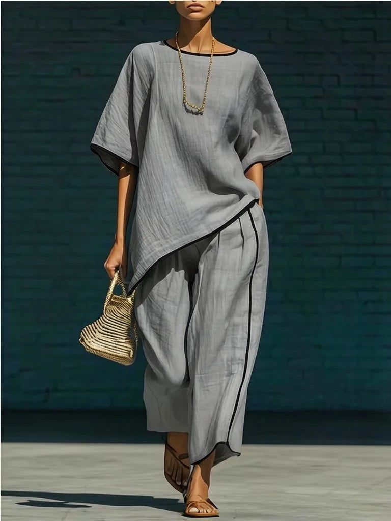 Anila | Women's Linen Blend Cropped Wide Leg Pant Set