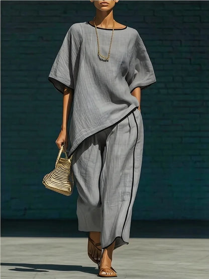 Anila | Women's Linen Blend Cropped Wide Leg Pant Set
