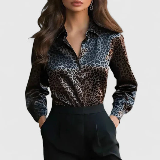 Lyzziane | Leopard Print Lapel Collar Long Sleeve Casual Elegant Blouse