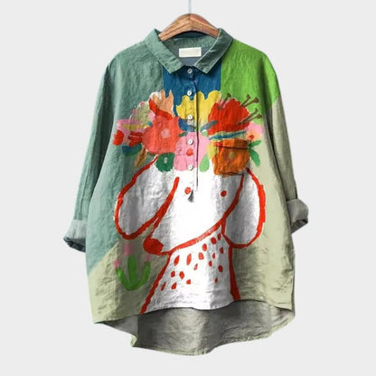 Milla | Dog Print Button Down Collared Long Sleeve Casual Blouse