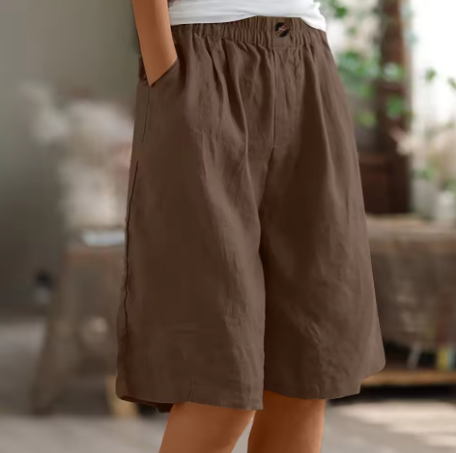 Lorraine | Elastic Waist Wide Leg Linen Blend Casual Shorts