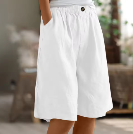 Lorraine | Elastic Waist Wide Leg Linen Blend Casual Shorts